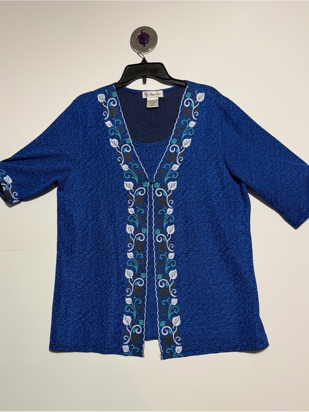 Blue Embroidered V-Neck Tunic with flower lining